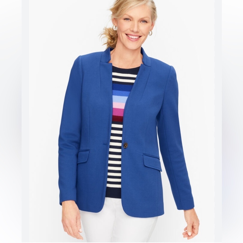 Talbots Womens NEW Easy Knit Blazer Twill Size 14P Stand-Up Collar Lined